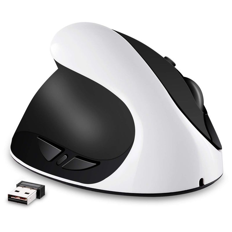 AURTEC Left-Handed Mouse, Rechargeable 2.4G Wireless Ergonomic Vertical Mice with USB Receiver, 6 Buttons and 3 Adjustable DPI 800/1200/1600 for Left Hand, White - Image 1